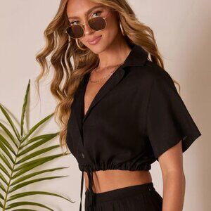 New Vici Black linen crop top size xs